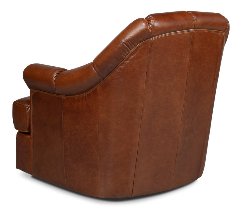 Scoth Swivel Club Chair In Distilled Leather-Club Chairs-Sarreid-LOOMLAN