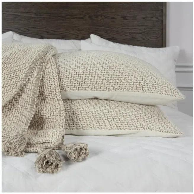 Ocra Beige Cotton Throw Blanket Set For Bed With Shams