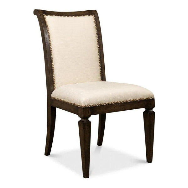 Scroll Fabric Armless Dining Chair 2PC-Dining Chairs-Sarreid-Artisan Grey-LOOMLAN