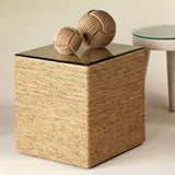 Seagrass & Glass Square Mid Century Modern Side Table Side Tables LOOMLAN By Jamie Young