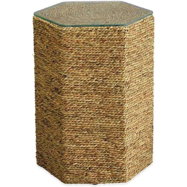 Seagrass & Tempered Glass Peninsula Coastal Side Table - LOOMLAN - Jamie Young - Side Tables