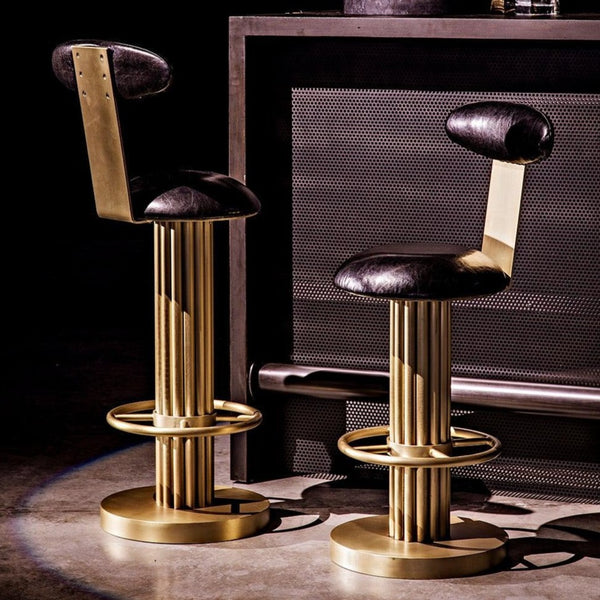 Sedes Bar Stool, Steel with Brass Finish-Poufs and Stools-Noir-LOOMLAN
