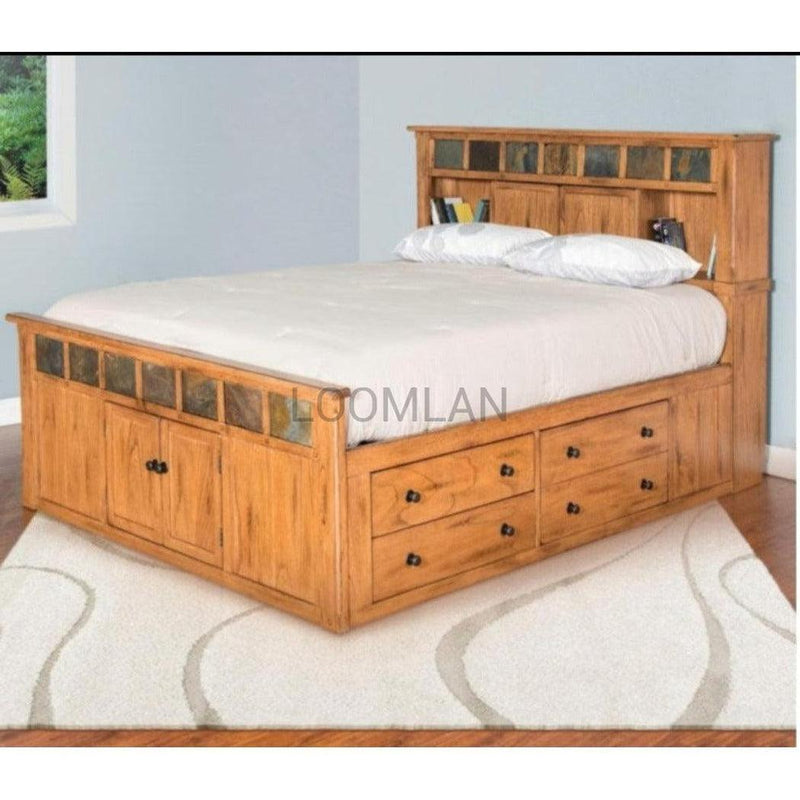 Sedona Wooden Rustic Queen Bed With Storage Beds LOOMLAN By Sunny D