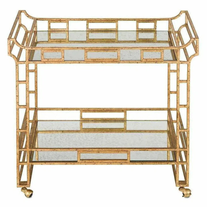 Seneca Gold Leaf Light Roche Antique Odeon Bar Cart-Home Bar Carts-Currey & Co-LOOMLAN