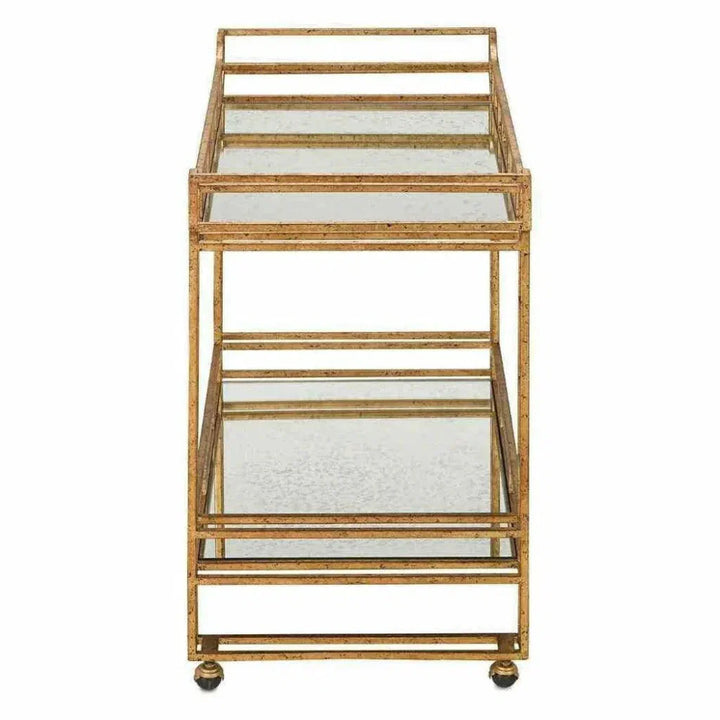 Seneca Gold Leaf Light Roche Antique Odeon Bar Cart-Home Bar Carts-Currey & Co-LOOMLAN