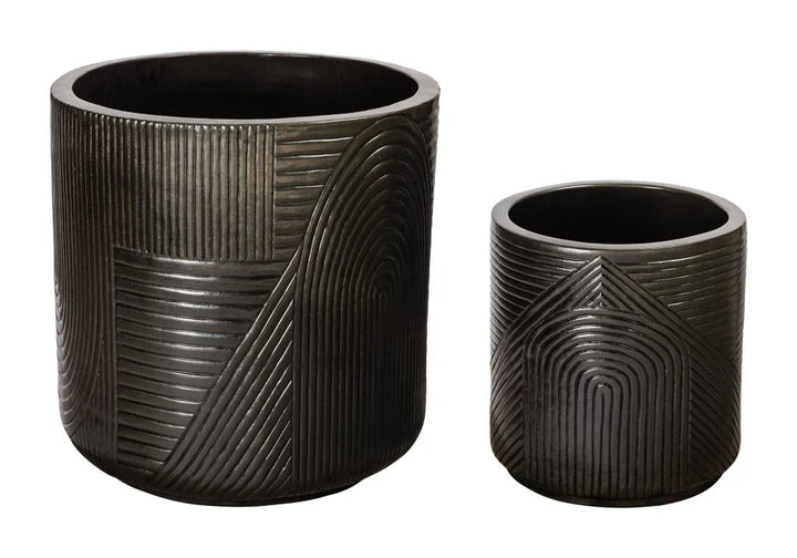 Serenity Textured Ceramic Patio Planter (Set Of 2) - LOOMLAN - Seasonal Living - Outdoor Accessories