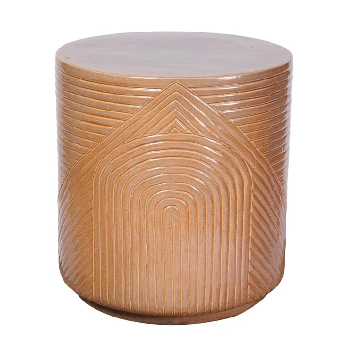 Serenity Textured Ceramic Patio Stool-Garden Stools-Seasonal Living-Taupe Gloss-LOOMLAN
