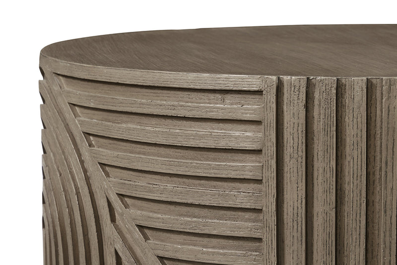 Serenity Textured Round Drum Table - Brown Outdoor Accent Table-Outdoor Side Tables-Seasonal Living-LOOMLAN