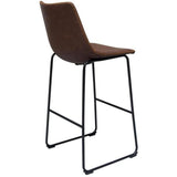 Set of 2 Bar Height Chairs in Chocolate Leather Black Base Bar Stools LOOMLAN By Diamond Sofa