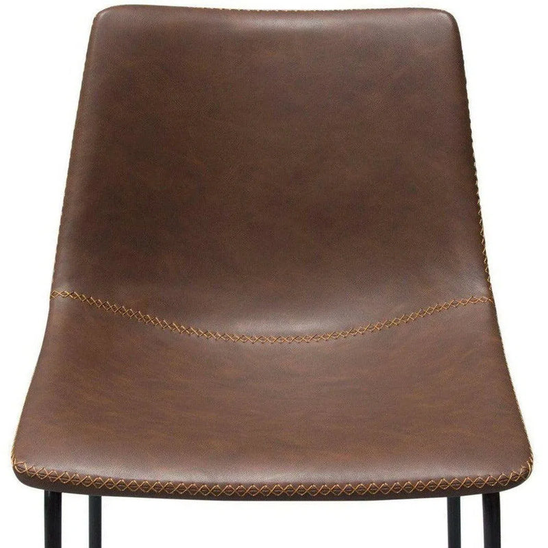 Set of 2 Bar Height Chairs in Chocolate Leather Black Base Bar Stools LOOMLAN By Diamond Sofa