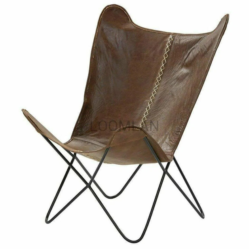 Set of 2 Brown Leather Paxton Butterfly Accent Chairs Club Chairs LOOMLAN By LOOMLAN