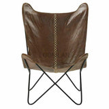 Set of 2 Brown Leather Paxton Butterfly Accent Chairs Club Chairs LOOMLAN By LOOMLAN