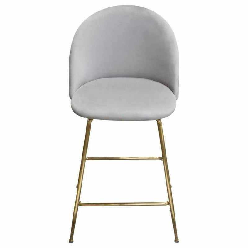 Set of 2 Counter Height Chairs in Grey Velvet Gold Metal Legs Counter Stools LOOMLAN By Diamond Sofa