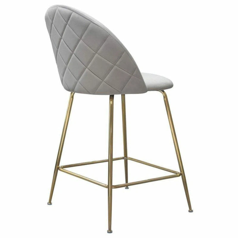 Set of 2 Counter Height Chairs in Grey Velvet Gold Metal Legs Counter Stools LOOMLAN By Diamond Sofa
