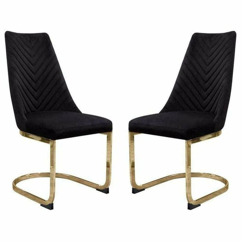 Set of 2 Dining Chairs in Black Velvet with Gold Metal Base Dining Chairs LOOMLAN By Diamond Sofa