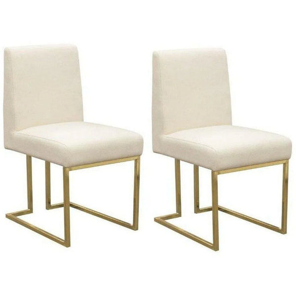 Set of 2 Dining Chairs in Cream Fabric Gold Metal Frame Dining Chairs LOOMLAN By Diamond Sofa