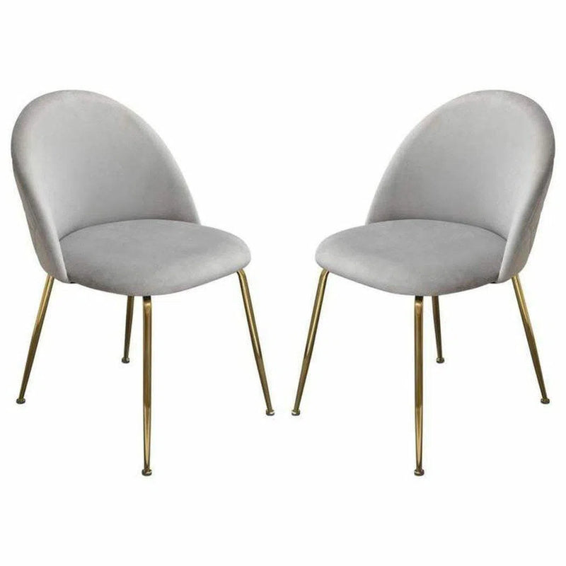 Set of 2 Dining Chairs in Grey Velvet Gold Metal Legs Dining Chairs LOOMLAN By Diamond Sofa