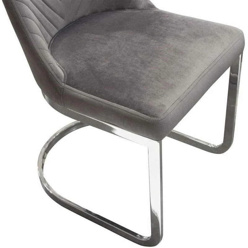 Set of 2 Dining Chairs in Grey Velvet with Silver Metal Base Dining Chairs LOOMLAN By Diamond Sofa