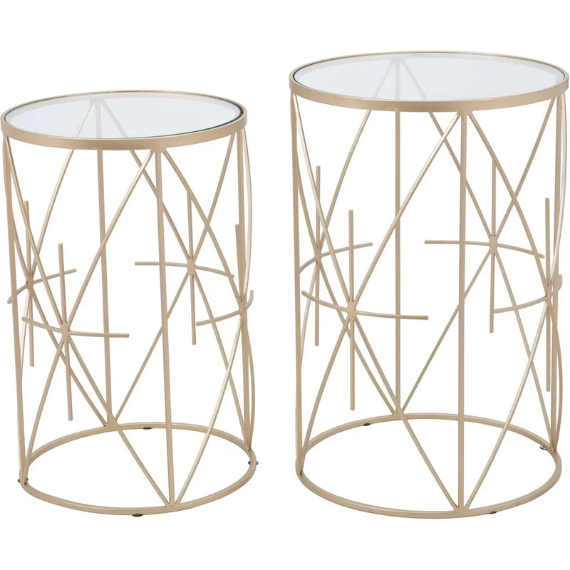 Set of 2 Hadrian Side Tables Gold & Clear