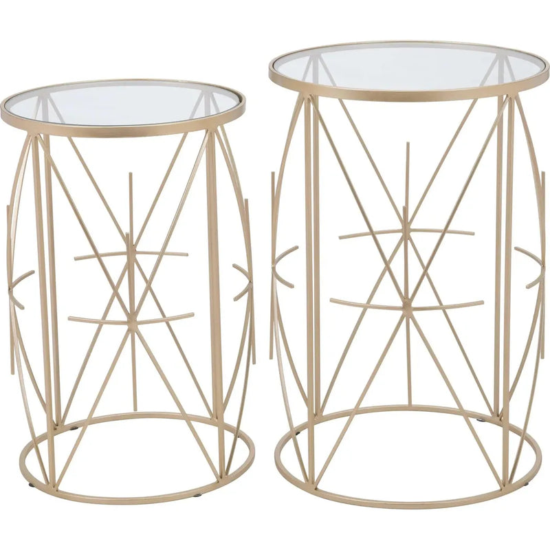 Set of 2 Hadrian Side Tables Gold & Clear