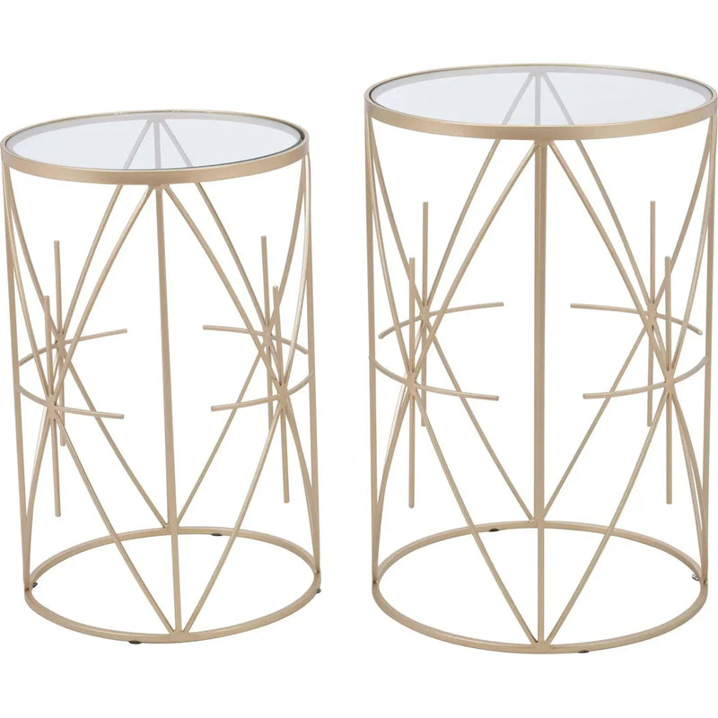 Set of 2 Hadrian Side Tables Gold & Clear