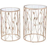 Set of 2 Sage Side Tables Clear & Gold