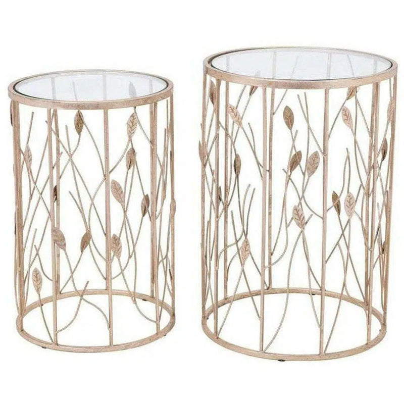 Set of 2 Sage Side Tables Clear & Gold