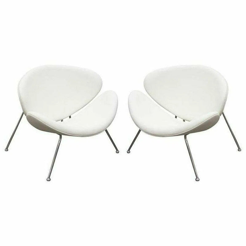 Set of 2 White Accent Chair with Chrome Frame Club Chairs LOOMLAN By Diamond Sofa