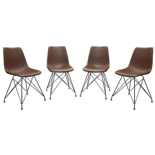 Set of 4 Dining Chairs in Chocolate Leather Black Metal Base Dining Chairs LOOMLAN By Diamond Sofa