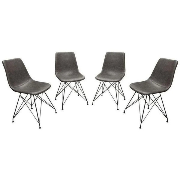 Set of 4 Dining Chairs in Grey Leatherette Black Metal Base Dining Chairs LOOMLAN By Diamond Sofa