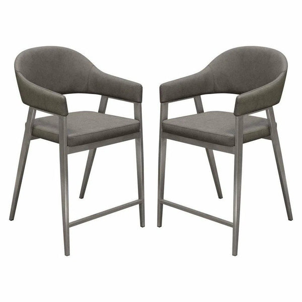 Set of Two Counter Height Chairs in Grey Leatherette Counter Stools LOOMLAN By Diamond Sofa