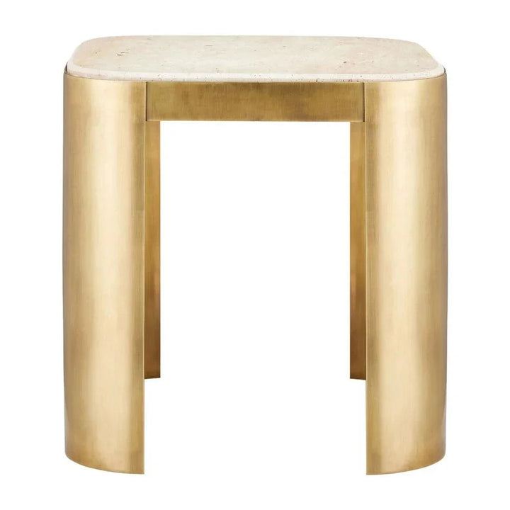 Sev Travertine Accent Table - LOOMLAN - Currey & Co - Side Tables