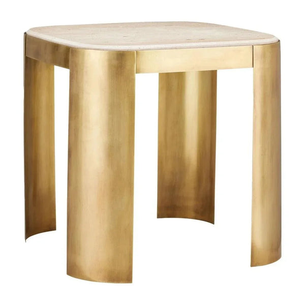 Sev Travertine Accent Table - LOOMLAN - Currey & Co - Side Tables