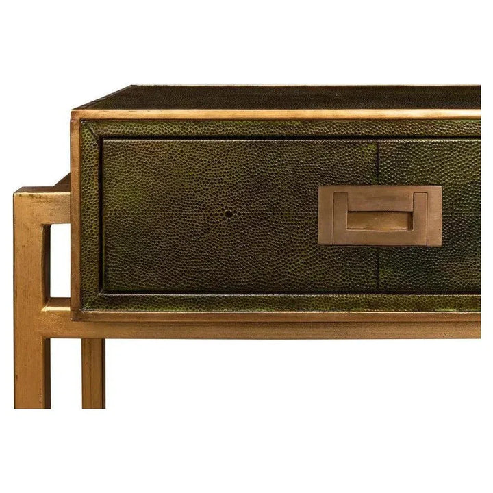Shagreen Console Table Drawers Leaf Green Leather - LOOMLAN - Sarreid - Console Tables