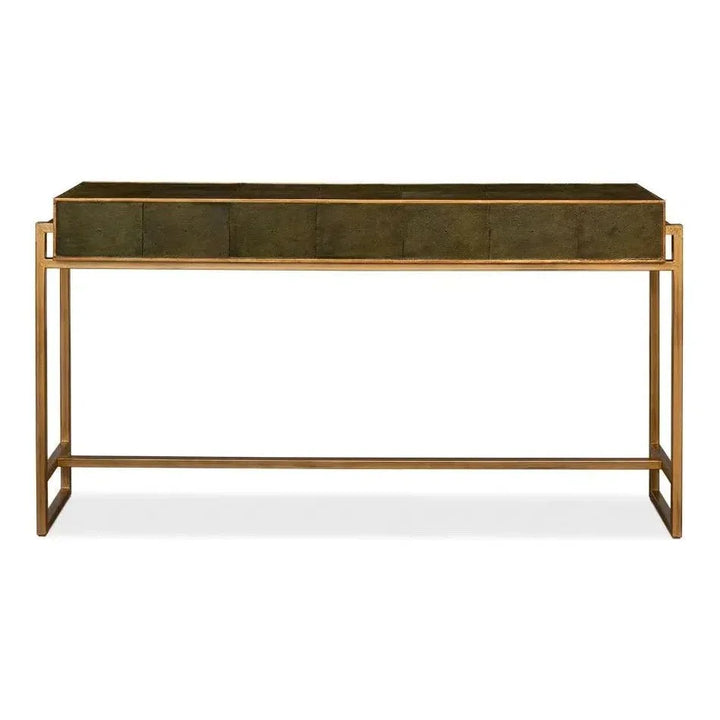 Shagreen Console Table Drawers Leaf Green Leather - LOOMLAN - Sarreid - Console Tables