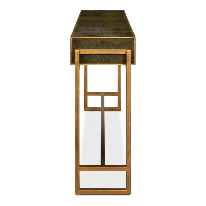 Shagreen Console Table Drawers Leaf Green Leather - LOOMLAN - Sarreid - Console Tables