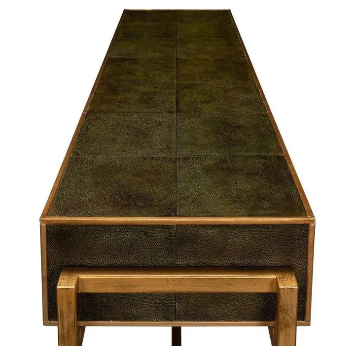Shagreen Console Table Drawers Leaf Green Leather - LOOMLAN - Sarreid - Console Tables