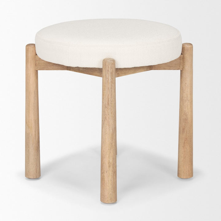 Cream Fabric Accent Stool with Wood Base | LOOMLAN