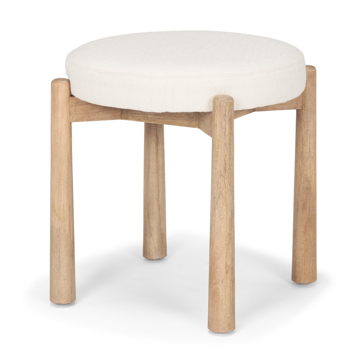 Cream Fabric Accent Stool with Wood Base | LOOMLAN