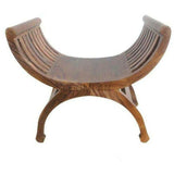Sheesham Wood Scooped Seat Accent Chair or Footstool Poufs and Stools LOOMLAN By LOOMLAN