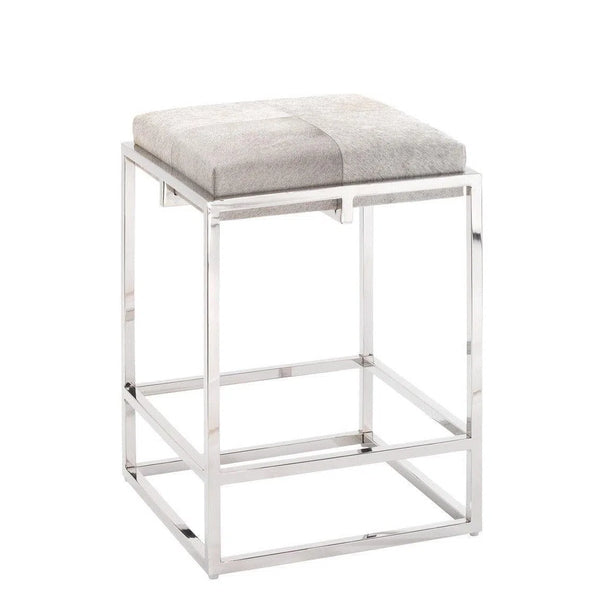Shelby Grey Cowhide Art Deco Counter Stool Without Back Counter Stools LOOMLAN By Jamie Young