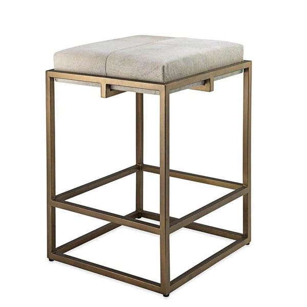 Shelby White Cowhide Art Deco Counter Stool Without Back Counter Stools LOOMLAN By Jamie Young