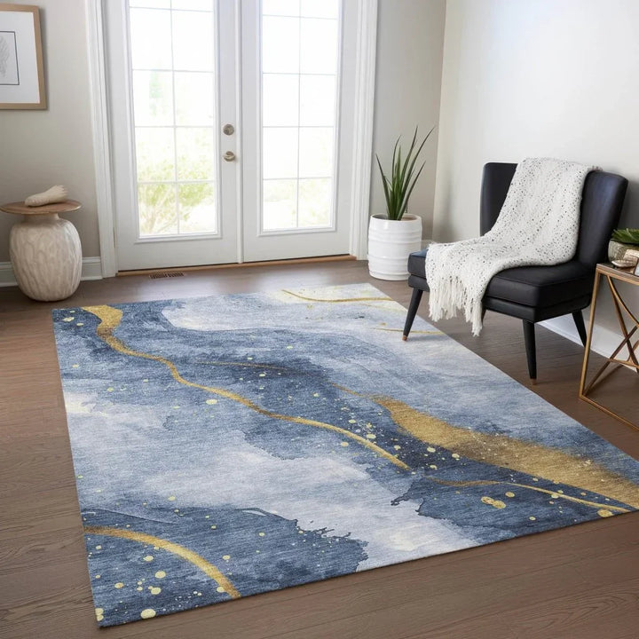 Silavie Blue Washable Indoor - Outdoor Rug - LOOMLAN - LOOMLAN Rugs - Outdoor Rugs