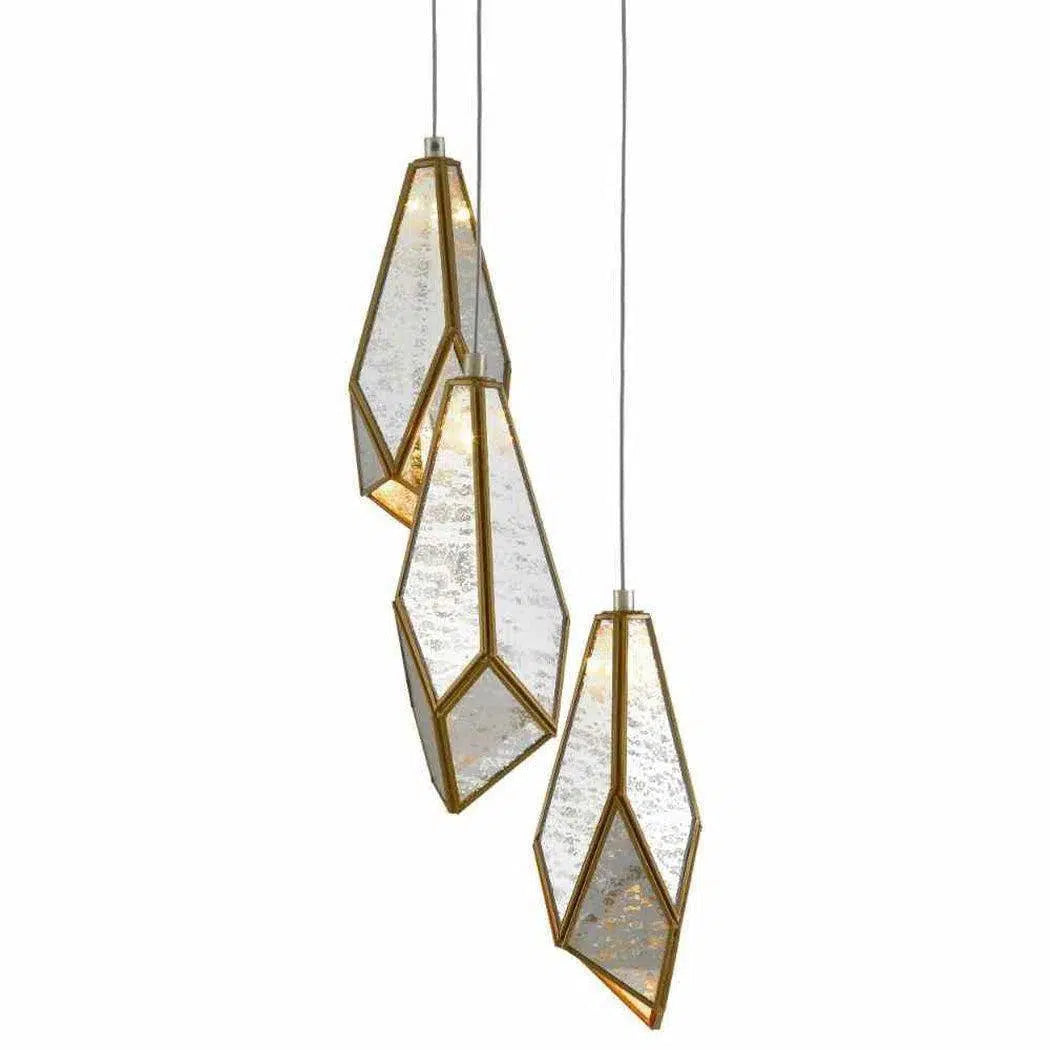 Silver Antique Brass Glace 3-Light Multi-Drop Pendant