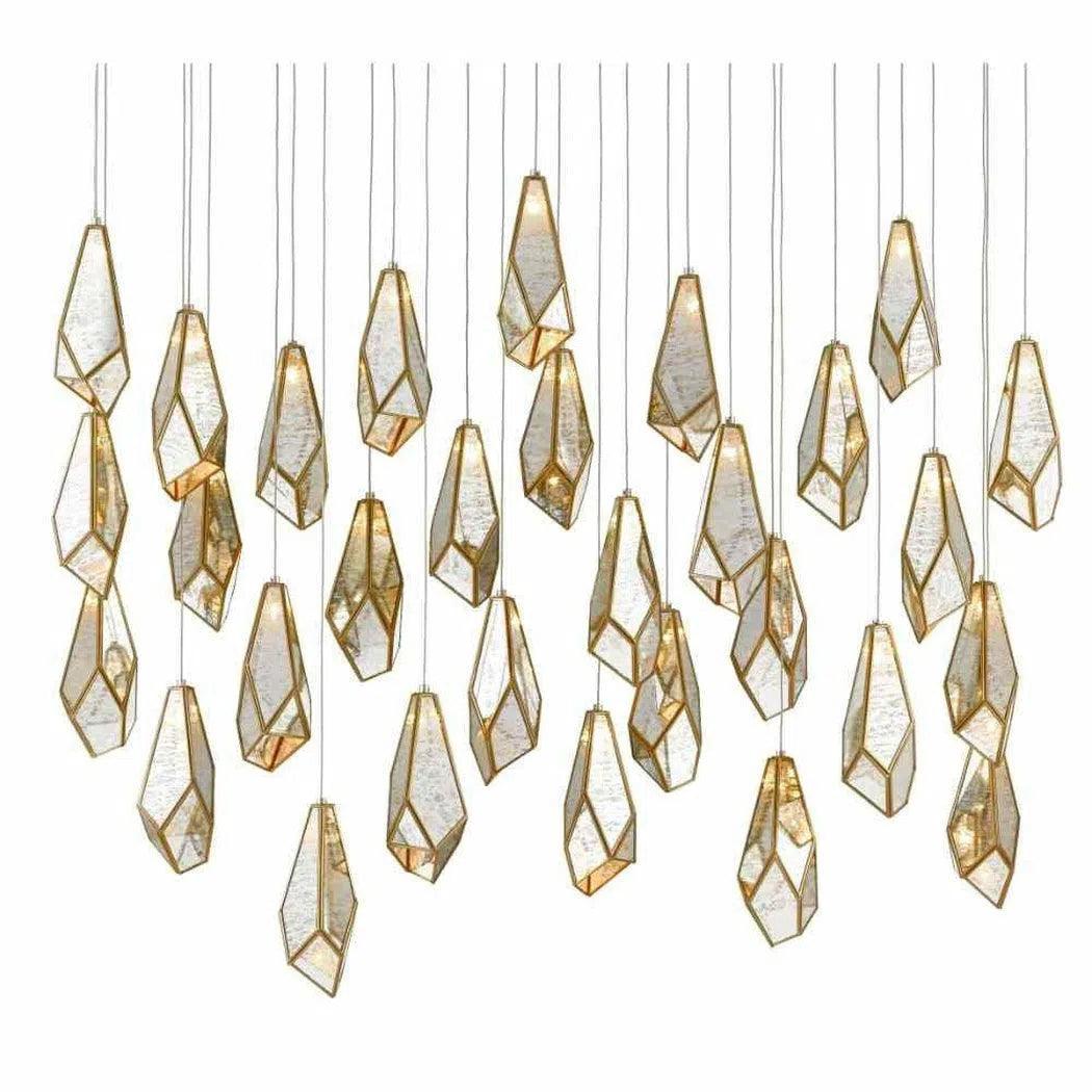 Silver Antique Brass Glace 30-Light Multi-Drop Pendant