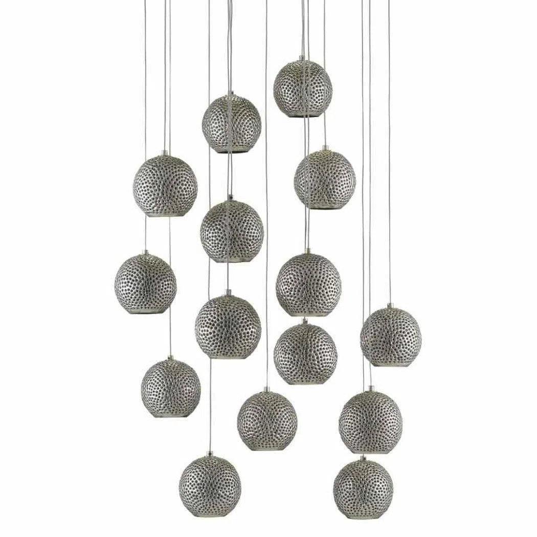 Silver Blue Giro Round 15-Light Multi-Drop Pendant