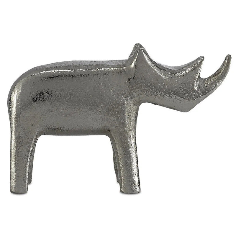 Silver Kano Silver Small Rhino Statues & Sculptures LOOMLAN By Currey & Co