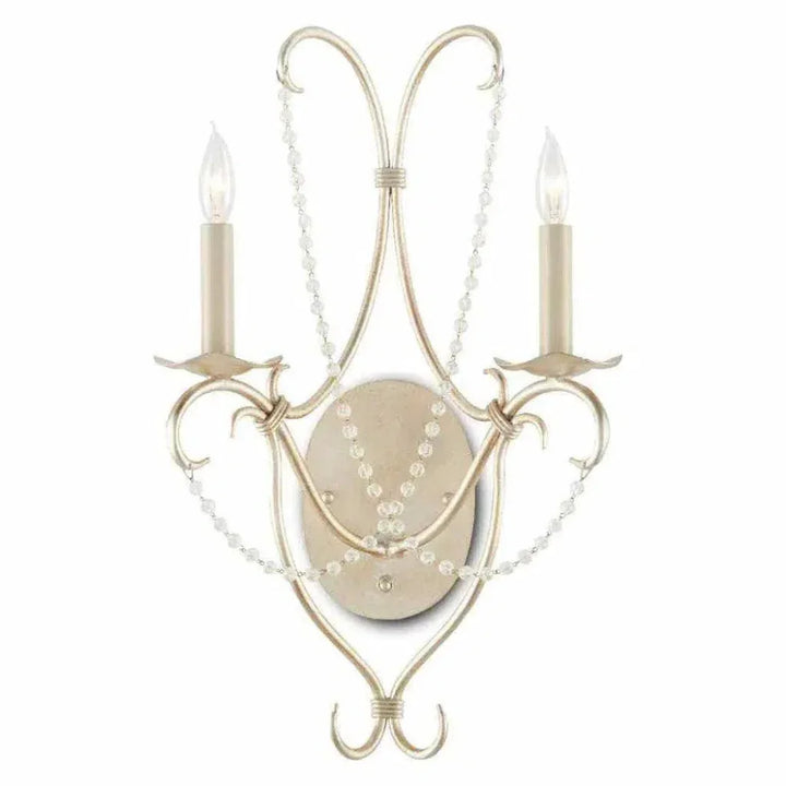 Silver Leaf Crystal Lights Silver Wall Sconce - LOOMLAN - Currey & Co - Wall Sconces