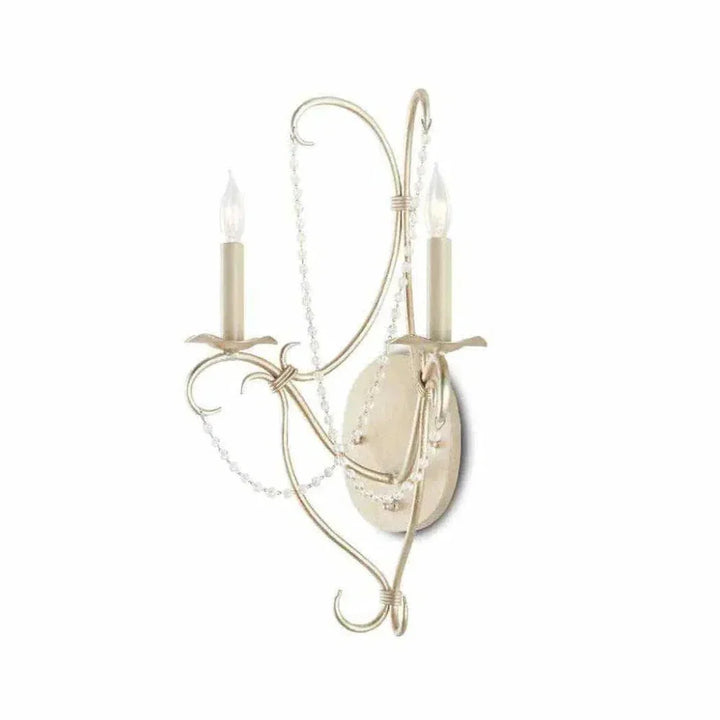 Silver Leaf Crystal Lights Silver Wall Sconce - LOOMLAN - Currey & Co - Wall Sconces