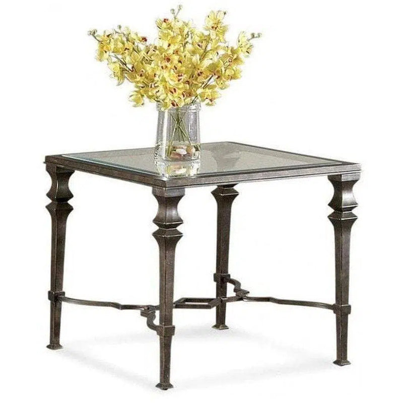 Silver Leaf Metal End Side Square Accent Table